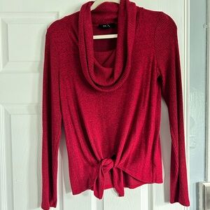 BCX red textured tie front cowl neck sweater